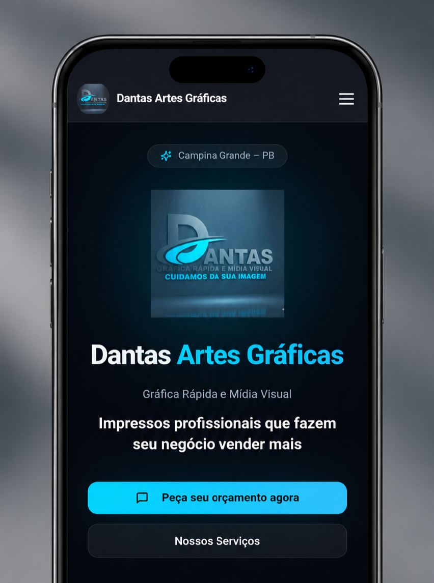 Site institucional da Dantas Artes Gráficas, gráfica rápida e mídia visual em Campina Grande PB, criado por Luan Felipe